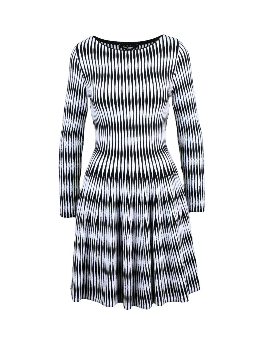 Valenti White/Black Flared Viscose-Blend Stretch Dress