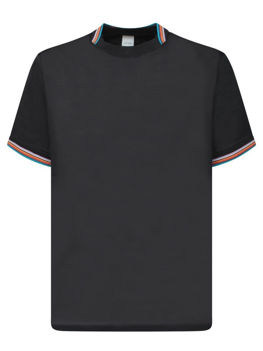 Paul Smith Black T-Shirt With Multicolor Striped Accents