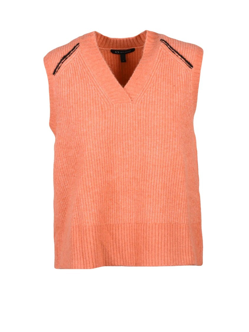 Armani Exchange Sleeveless Knit Vest With V-Neckline And Ribbed Texture
