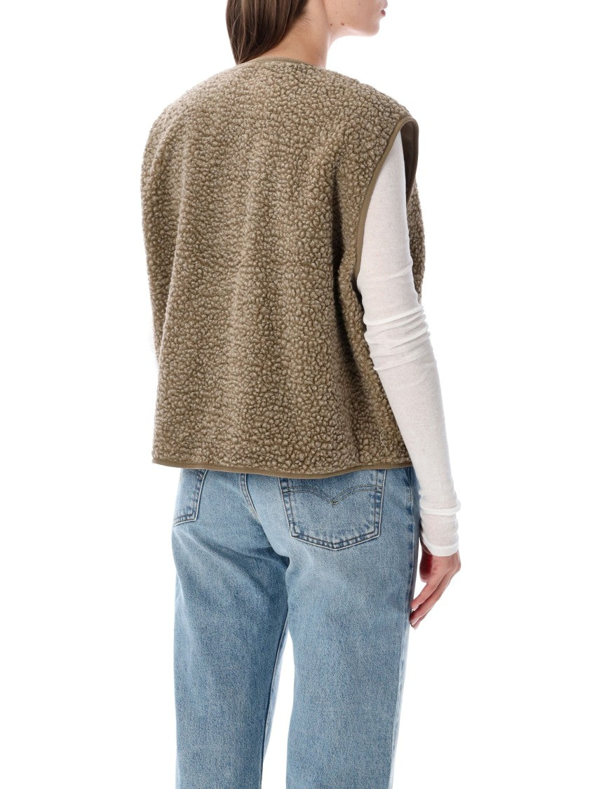 American Vintage Hok Town Pile Textured Fabric V-Neck Gilet
