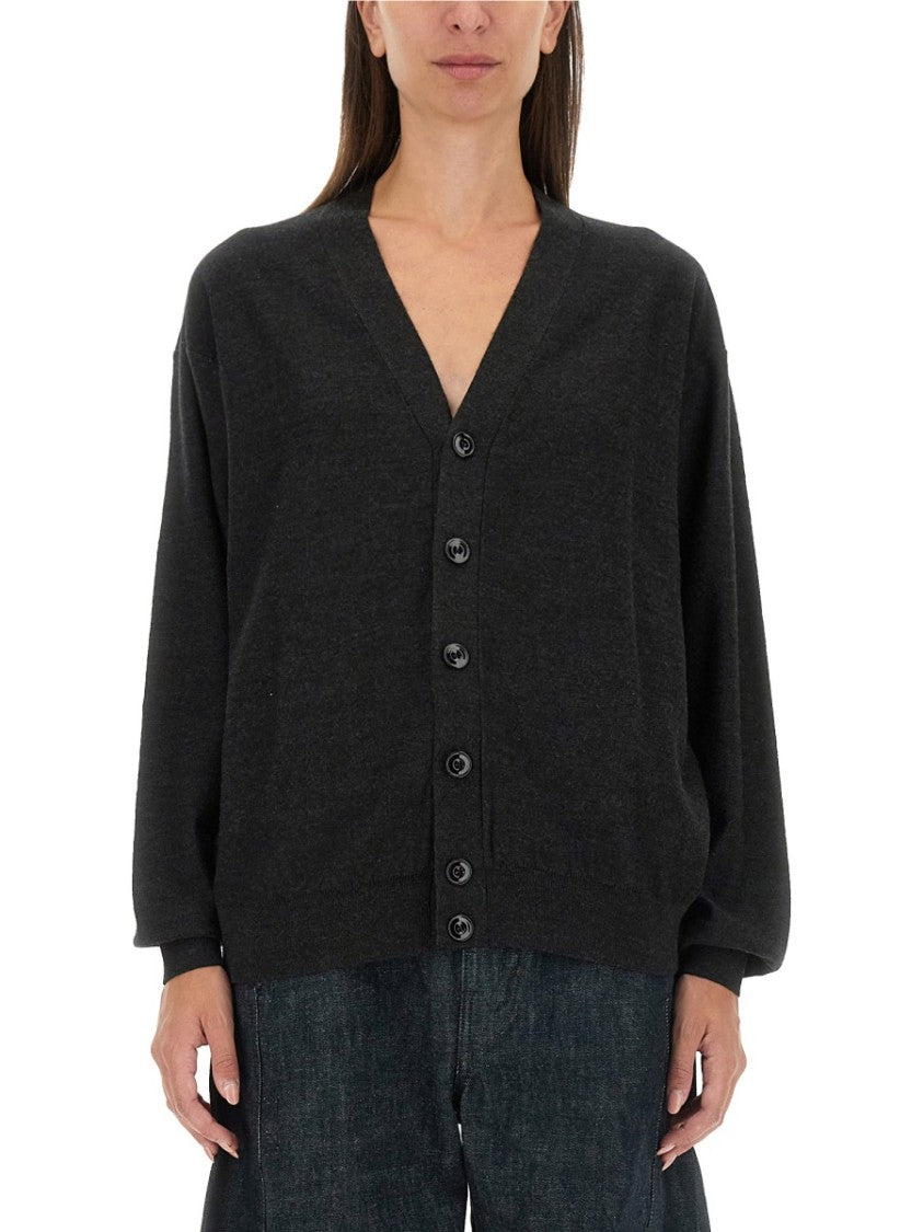 Lemaire Relaxed Fit Black Cardigan With Twisted Neckline