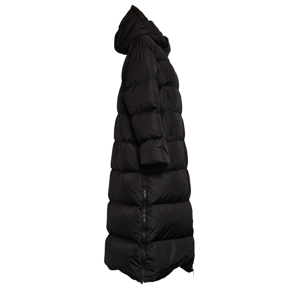 Add Long Padded Coat With Detachable Hood And Side Slits