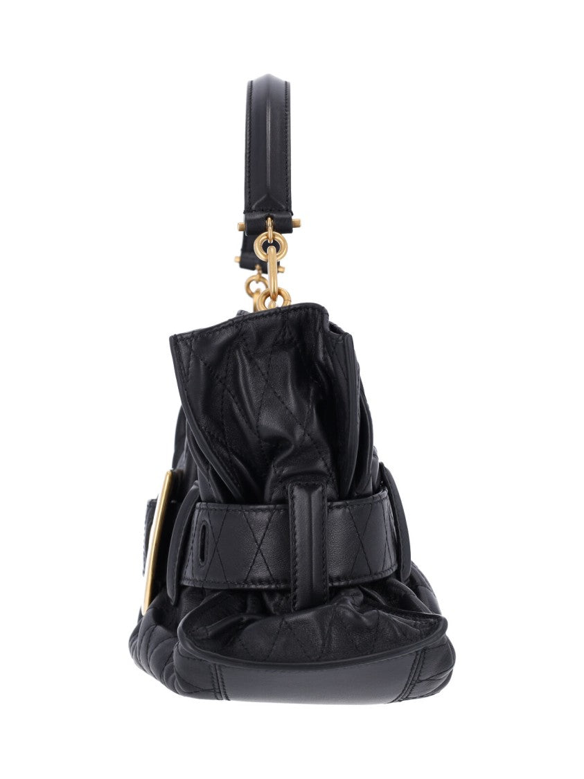 Balmain Black Anthem Buckle Leather Shoulder Bag