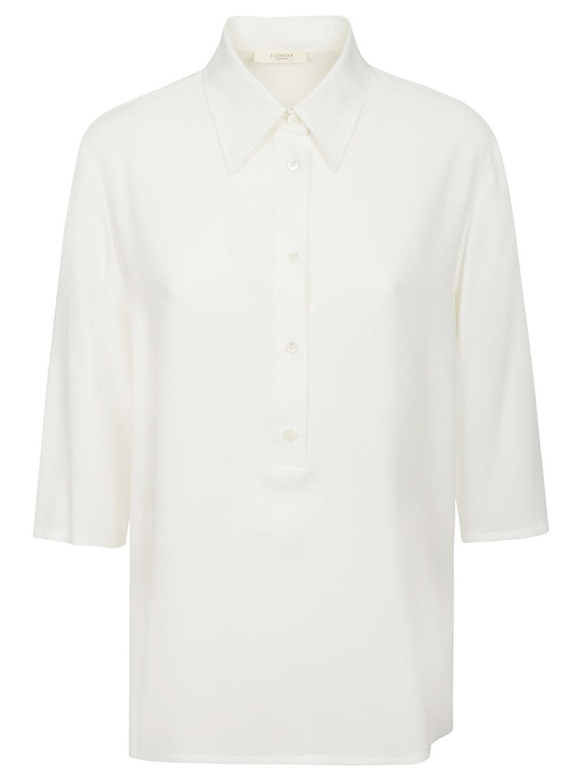 Glanshirt French Collar Silk Blend Shirt With Three-Quarter Sleeves