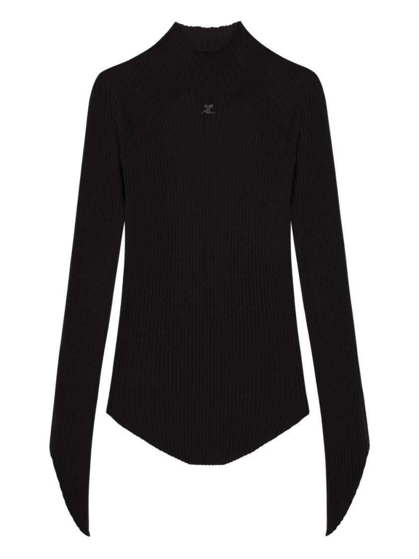 Courrèges Circle Rib Knit Mockneck Sweater With Embroidered Logo