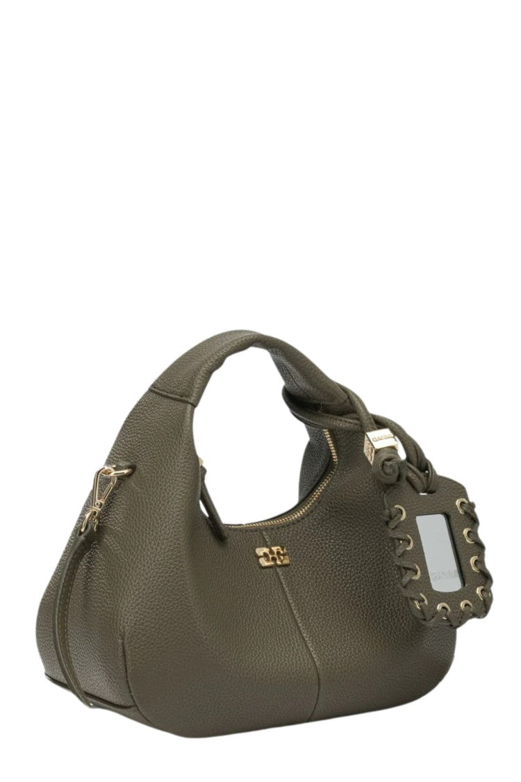 Ganni Green Mini Grained Removable Strap Polyester Hobo Handbag