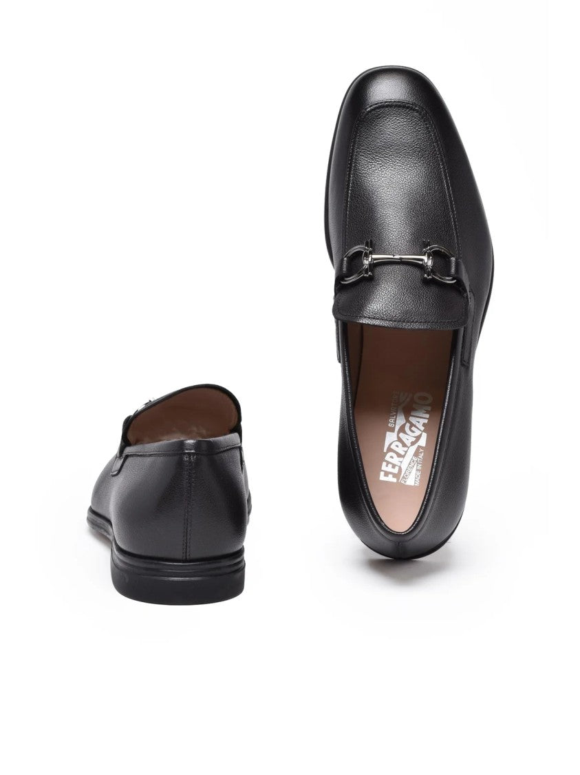 Salvatore Ferragamo Black Leather Scarlet Loafers
