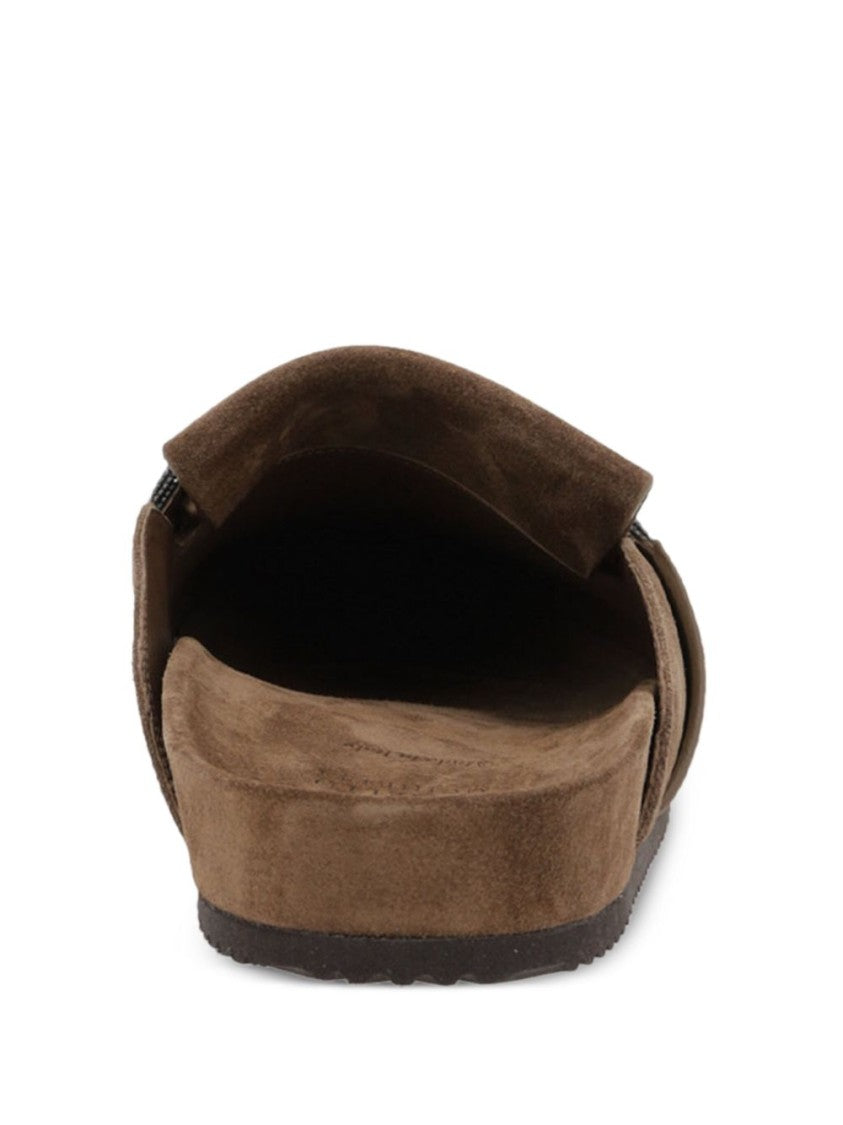 Brunello Cucinelli Slip-On Suede Shoes With Open Back Design And Decorative Strap