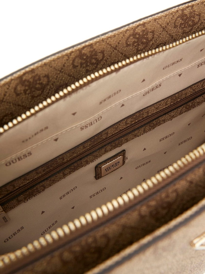 Guess Shopper Bag In Brown Logo Canvas