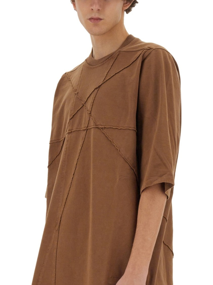 Drkshdw By Rick Owens Geometric Stitch Oversized T-Shirt In Brown Cotton