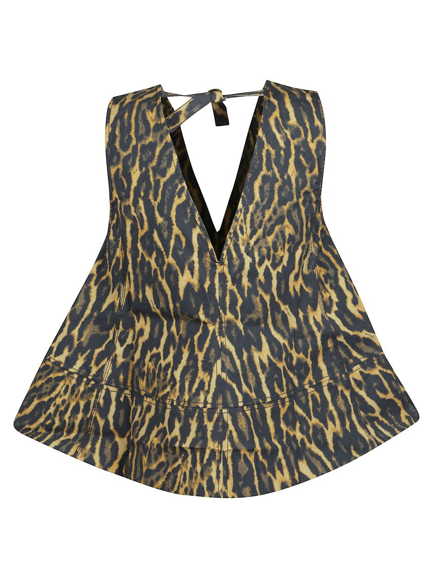 Ganni Multicolor Leopard Print Cotton Tank Top