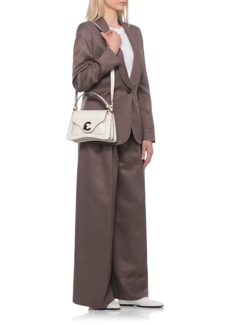 Coccinelle Structured Ivory Leather C-Me Small Handbag With Adjustable Strap