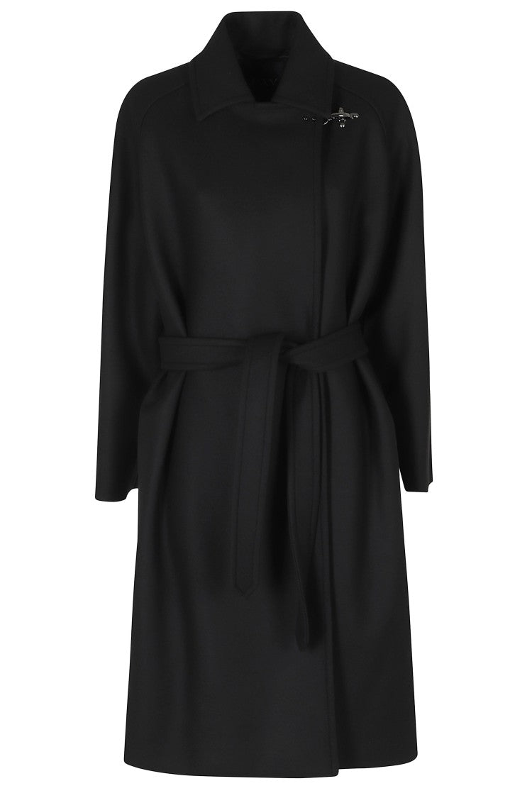 Fay Black Belted Robe Virgin Wool-Blend Coat