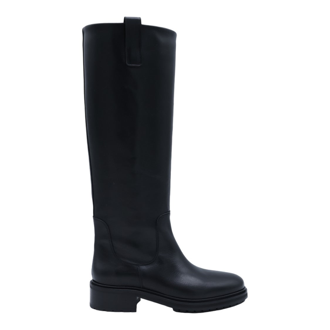 Aeydē Tall Black Boots With Smooth Finish And Low Block Heel