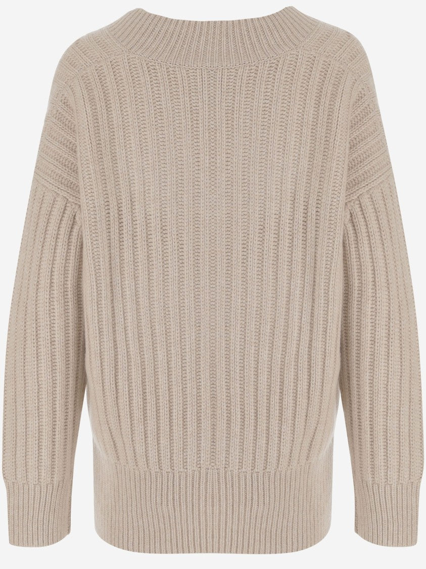 Allude V-Neck Cashmere Sweater With Rib Knitting And Elasticized Edges