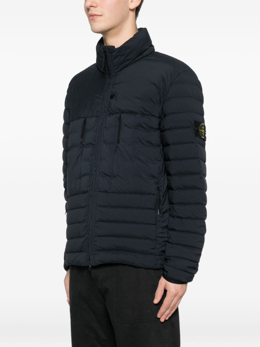 Stone Island Quilted Blue Puffer Jacket With Stand Collar