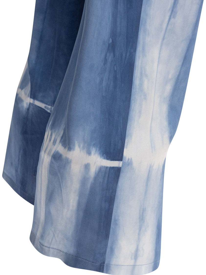 Sleep No More Light Blue Silk Trousers With Tie-Dye Design