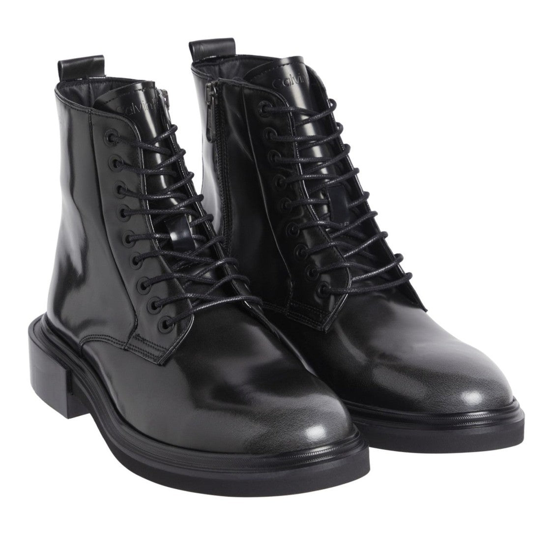 Calvin Klein Black Polished Zipper Closure Leather Ankle Boots