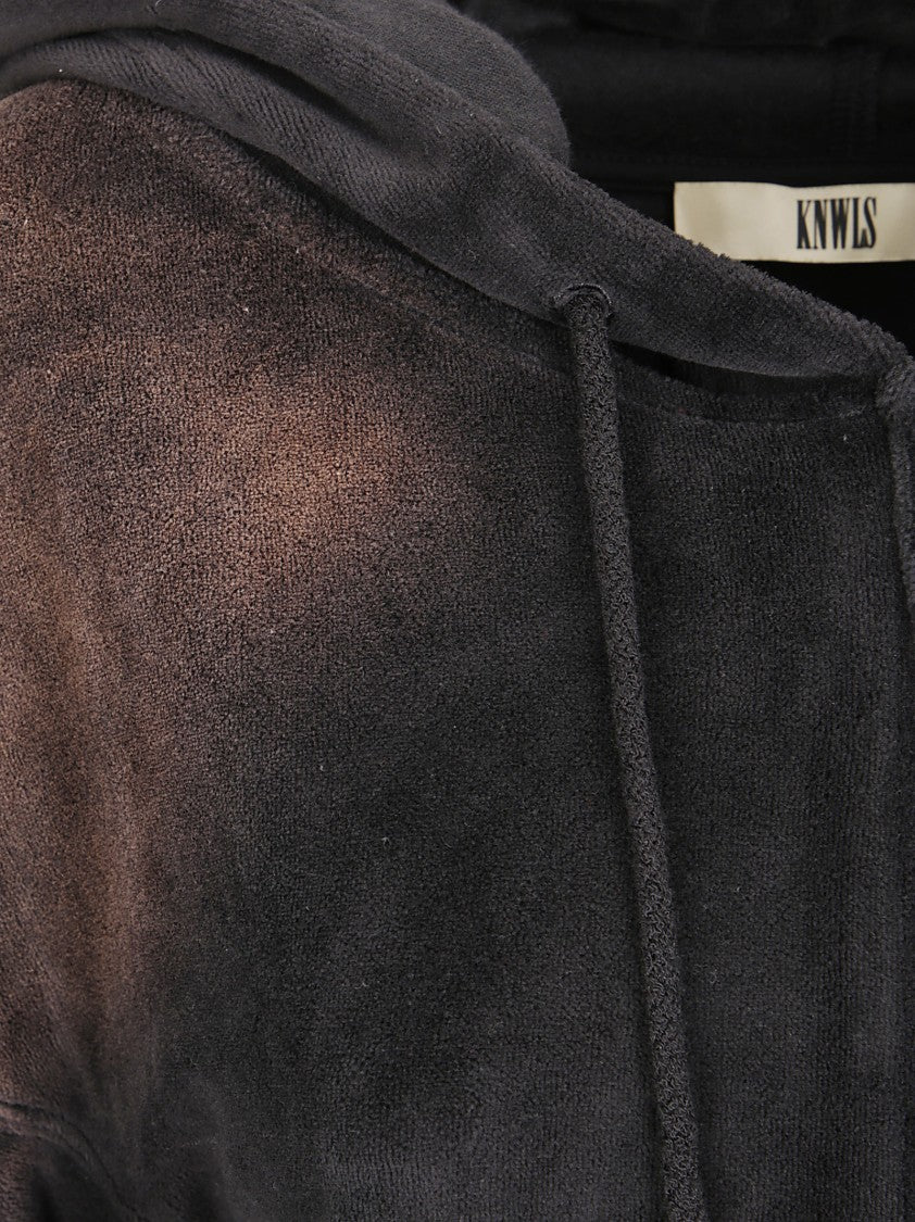 Knwls Velour Hoodie With Artistic Bleach Spray Effect