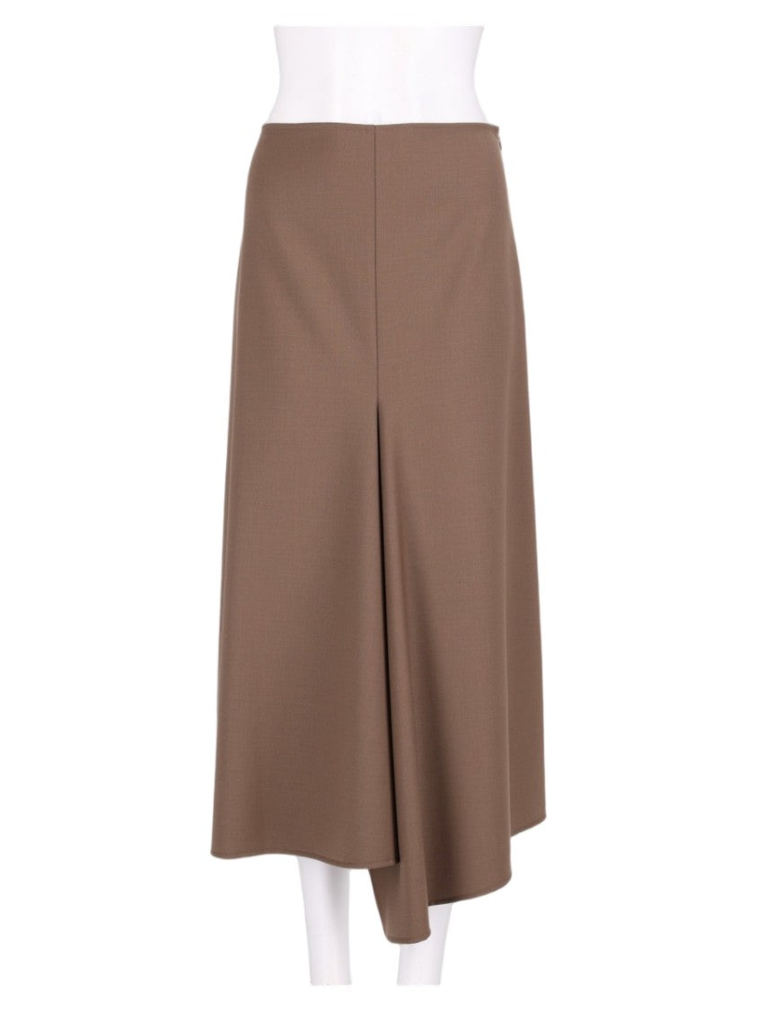 Nude Dove Pleated Asymmetrical-Hem Wool-Blend Midi Skirt