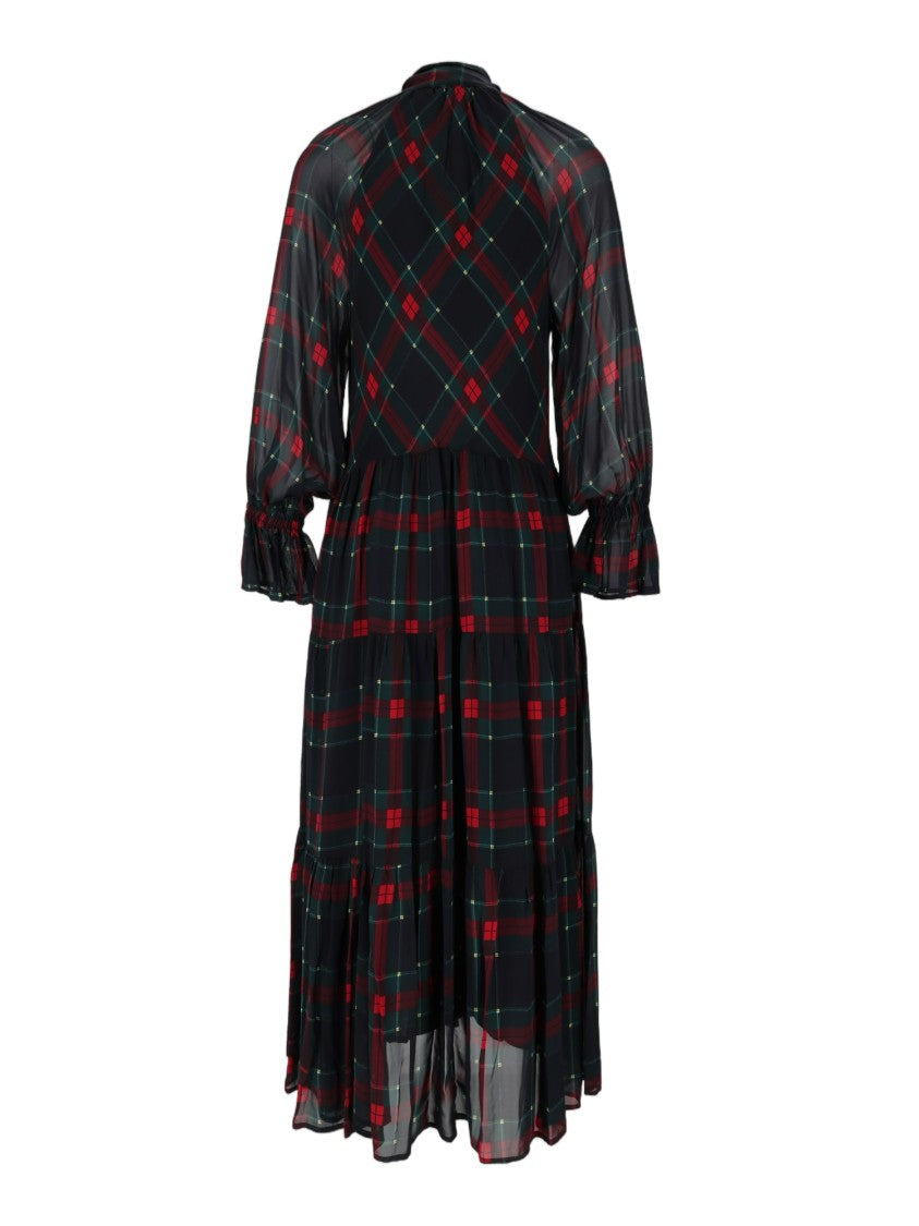 Shirt A Porter Abito Lungo Stamp In Chiffon Dark Plaid Midi Dress