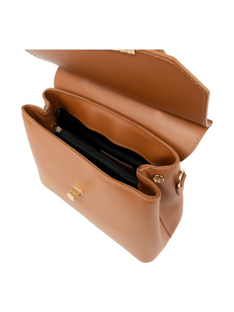 Adrianna Feretti Brown Structured Leather Clasp Tote Bag