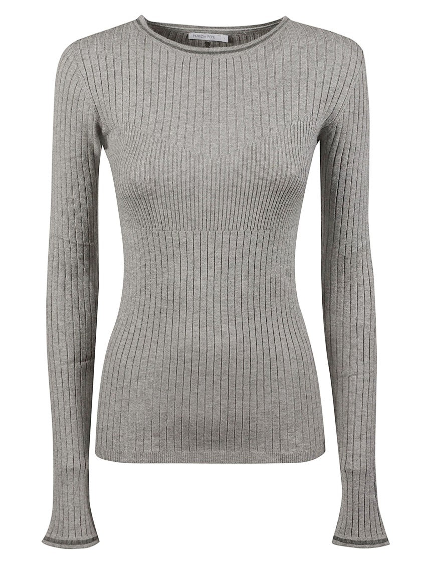 Patrizia Pepe Flared-Cuff Ribbed Long-Sleeve Viscose-Blend Sweatshirt
