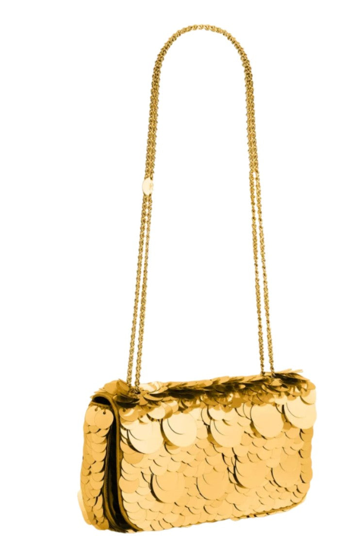 Rabanne Gold Sparkle Mini Sequined Chain Shoulder Bag