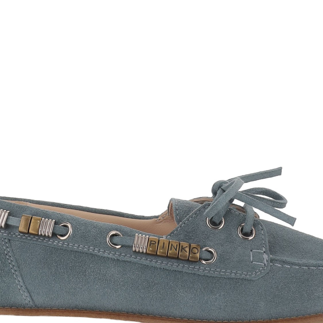 Pinko Leather Blue Loafers With Metal Accent Detailing