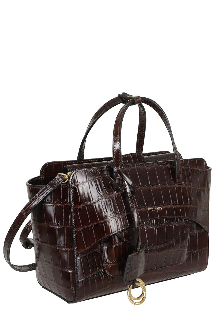 Hidesins Brown Medium Flap Glossy Crocodile-Embossed Leather Shoulder Bag
