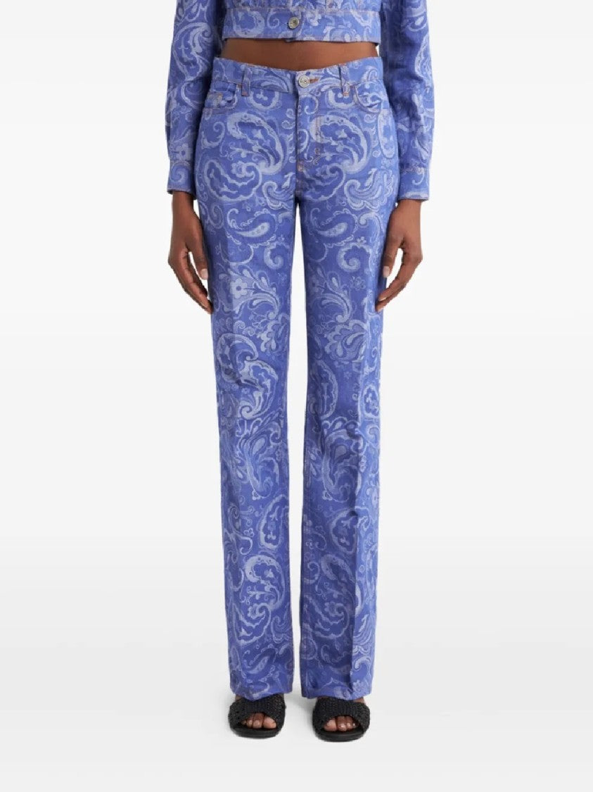 Etro Flared Denim Jeans With Paisley Pattern