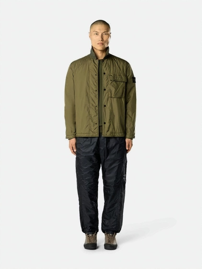 Stone Island Crinkled Texture Padded Overshirt With Signature Patch