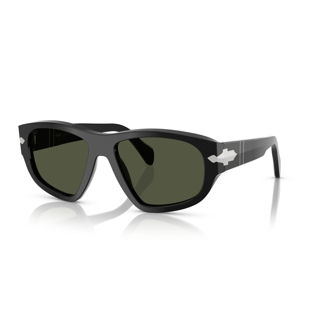Persol 0Po0050s Angular Black Acetate Sunglasses With Silver Arrow Detail