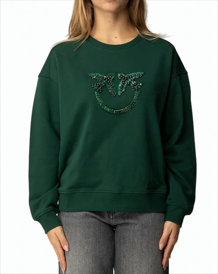 Pinko Loose-Cut Embellished Sweatshirt With Love Birds Logo