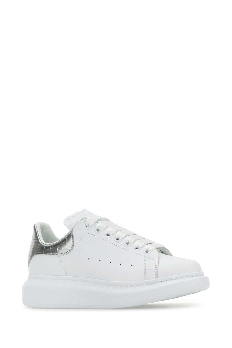Alexander Mcqueen White Leather Sneakers With Silver Leather Heel