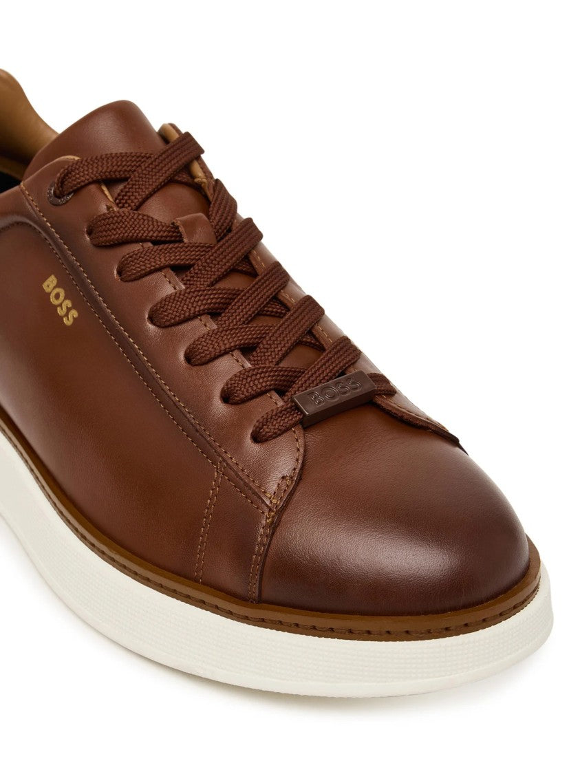 Hugo Boss Brown Smooth Leather White Sole Sneakers