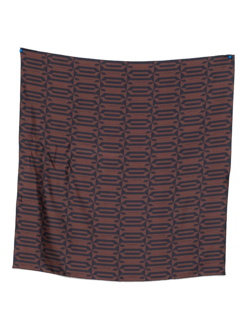 Lanvin Brown Geometric Pattern Repeating Logo Scarf