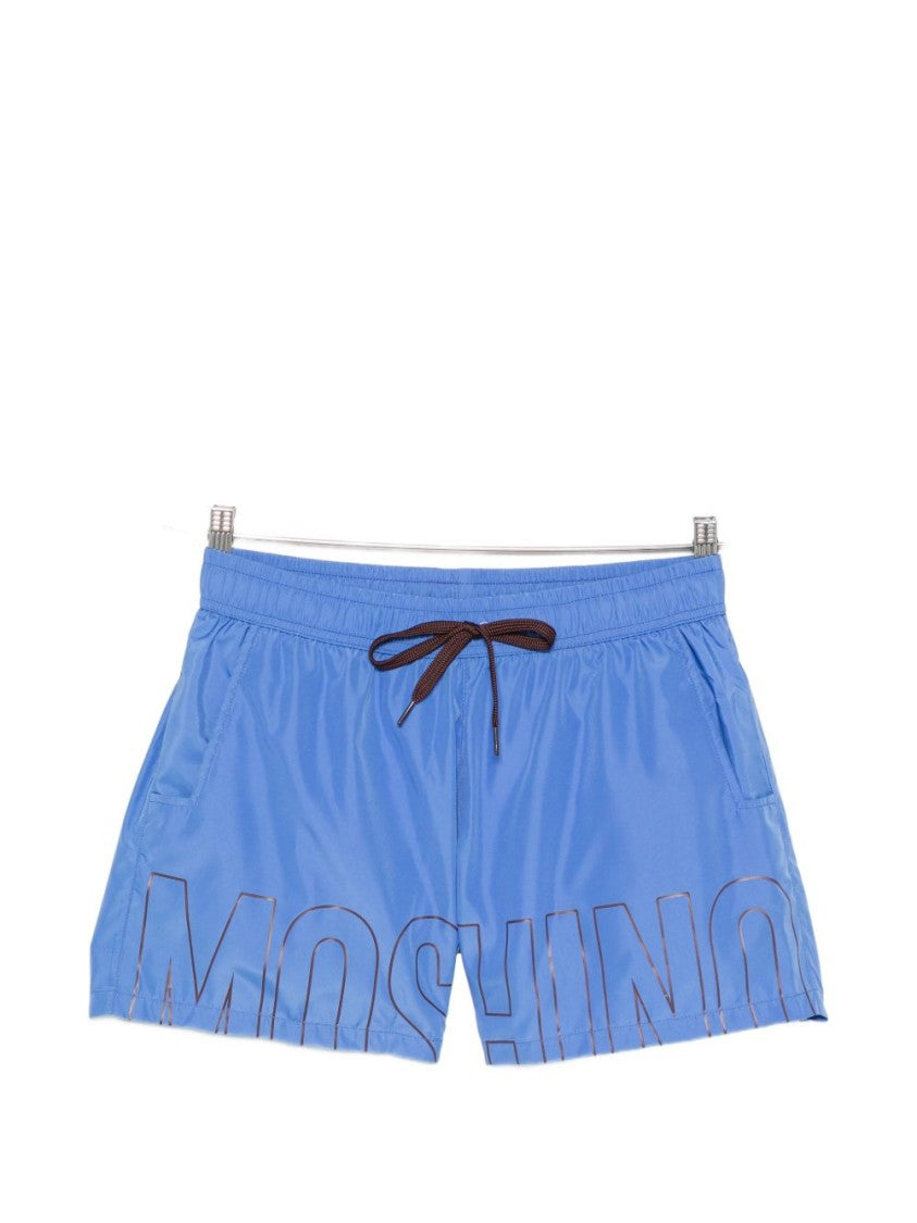Moschino Blue Logo Print Elasticated Swim Shorts