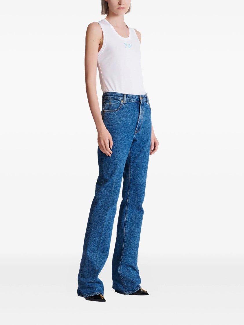 Balmain Mid-Blue High-Waisted Straight Denim Jeans