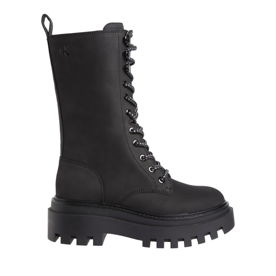 Calvin Klein Jeans Black Flatform Lace-Up Smooth Leather Ankle Boots