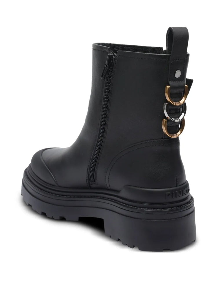 Pinko Black Mia 21 Decorative Strap Calf Leather Ankle Boots