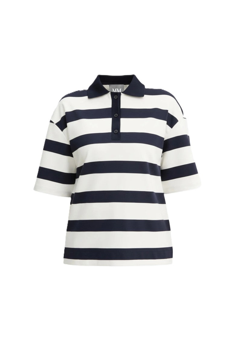 Max Mara Navy Striped Viscose Polo Shirt