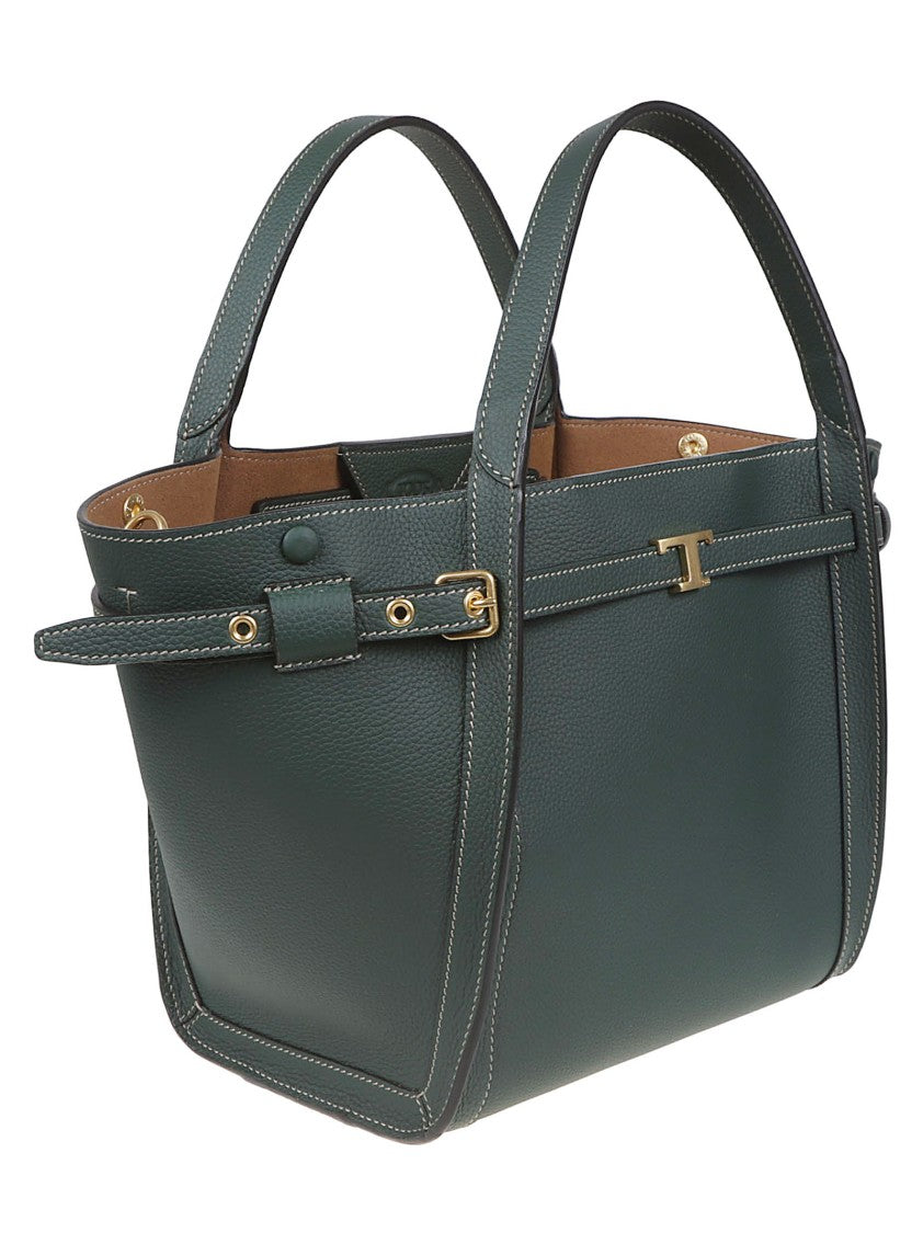 Tod's Small Tim Trapezoidal Green Leather Tote Bag