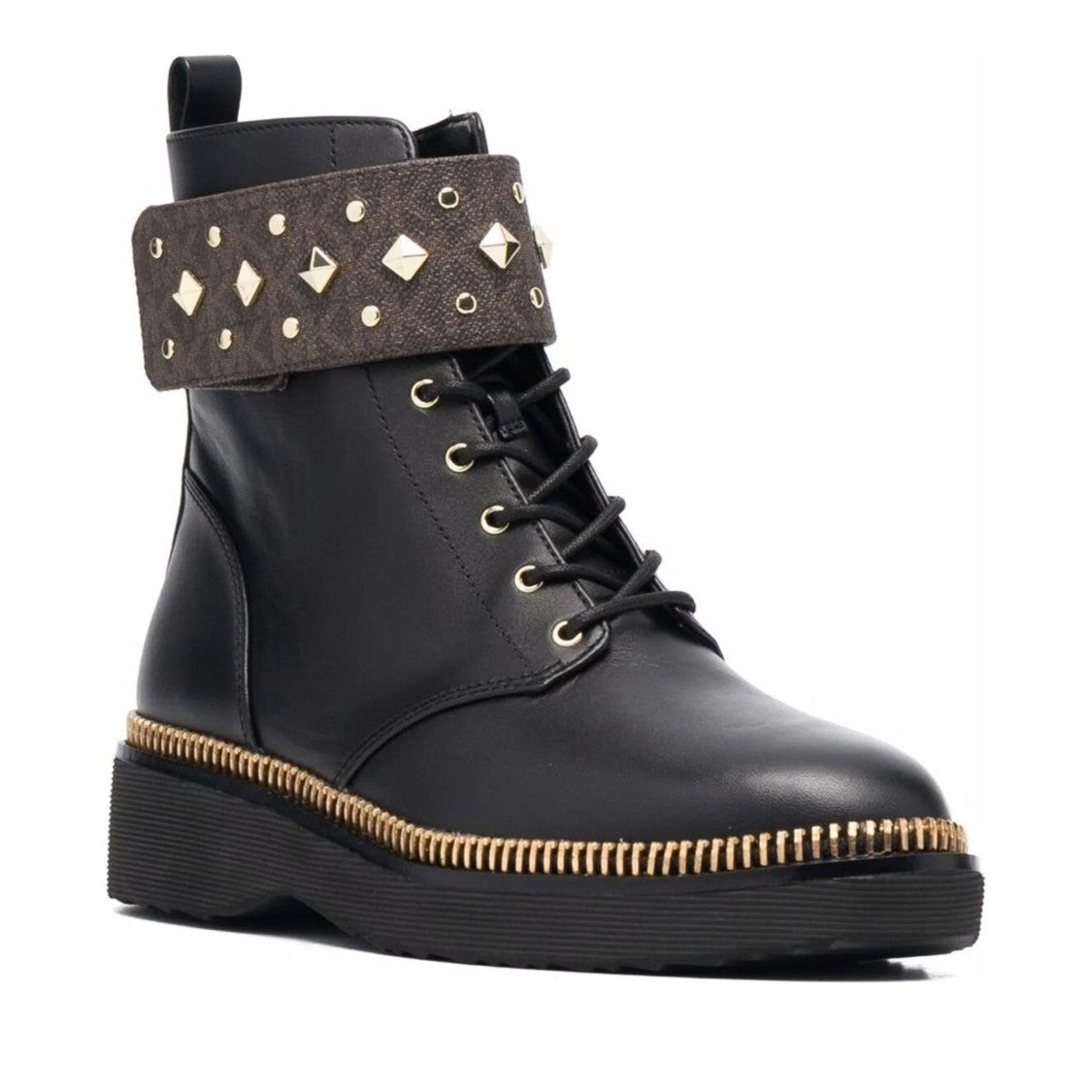 Michael Kors Brown Haskell Cuff Leather Lace-Up Cuff Boots