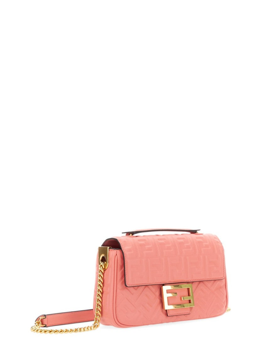 Fendi Textured Leather Midi Bag With Gold-Tone Chain Strap