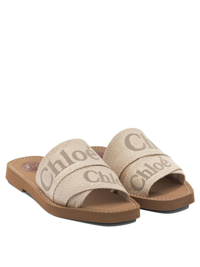 Chloé Textured Linen Slide Sandal With Eco-Friendly Design