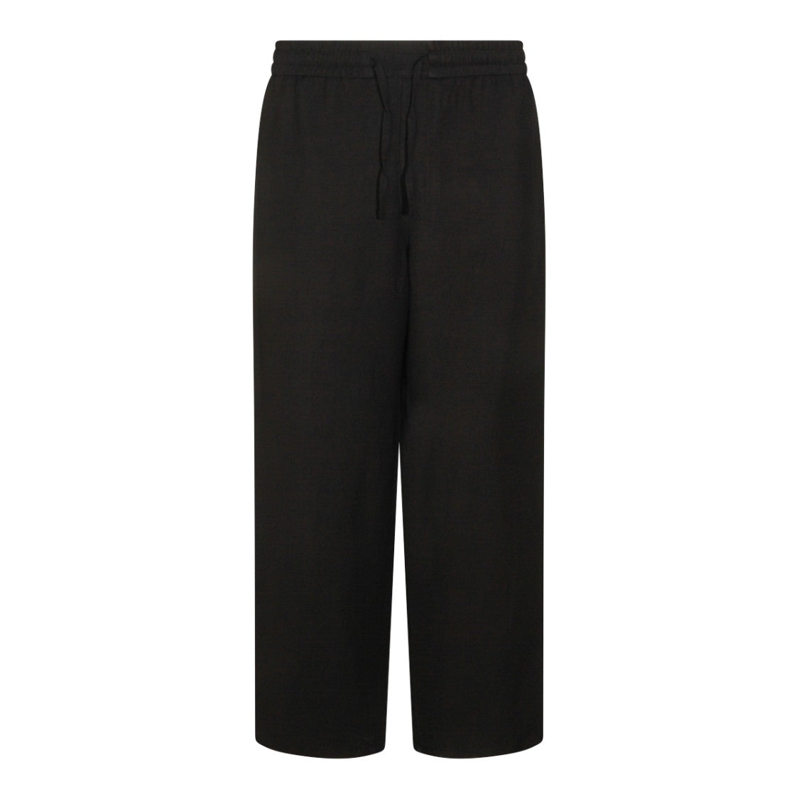 Ami Paris Black Viscose And Linen Blend Trousers With Adjustable Waistband