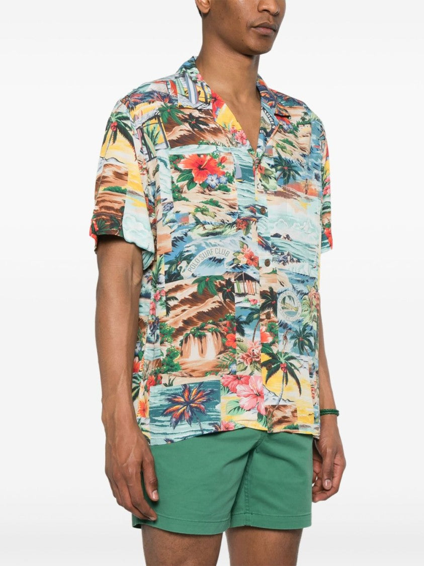 Polo Ralph Lauren Light Blue Short-Sleeved Shirt With Tropical Print