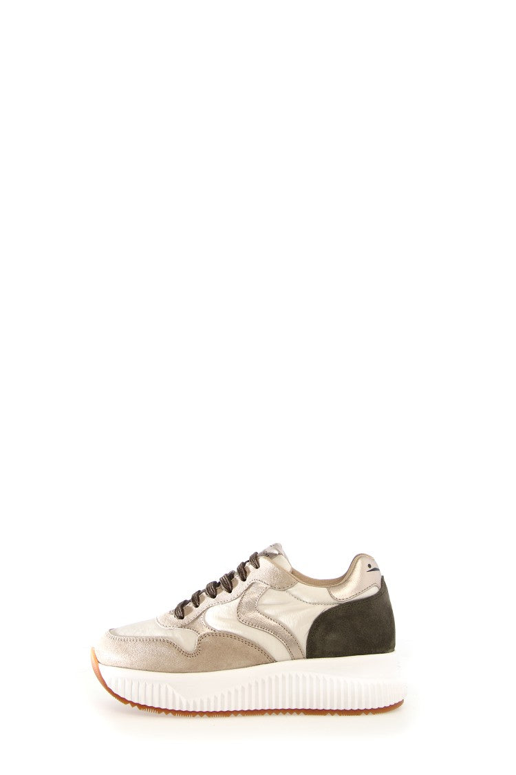 Voile Blanche Luxurious Leather And Suede Sneakers With Gold Accents And Comfortable Eva Sole