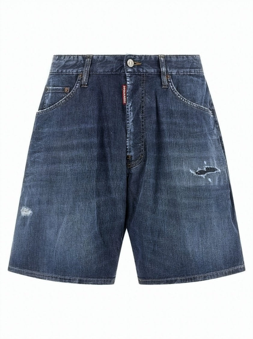 Dsquared2 Blue Distressed Relaxed Fit Denim Shorts